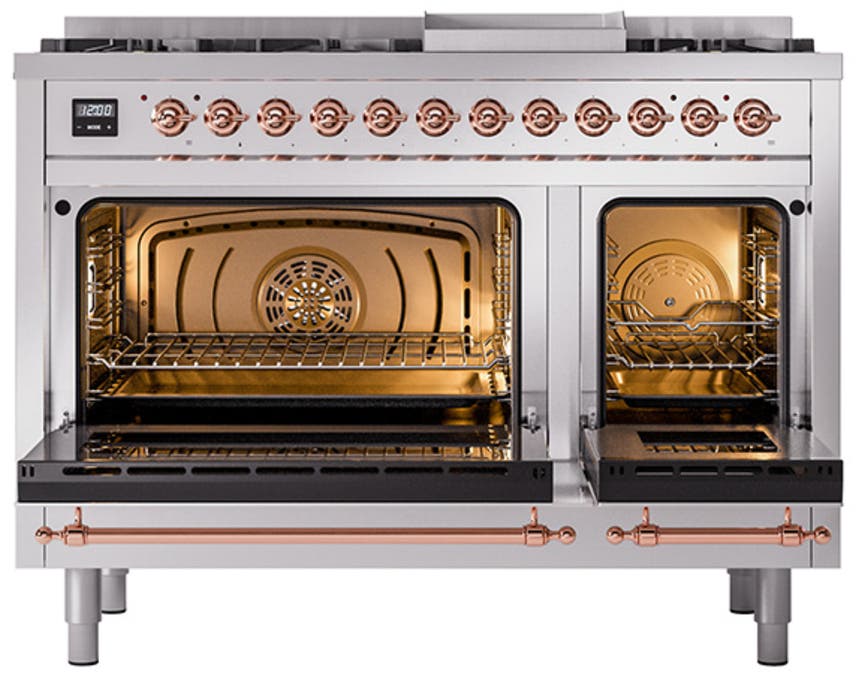 Ilve UN48FQNMPSSPLP Stainless Steel With Copper Knobs, Liquid Propane
