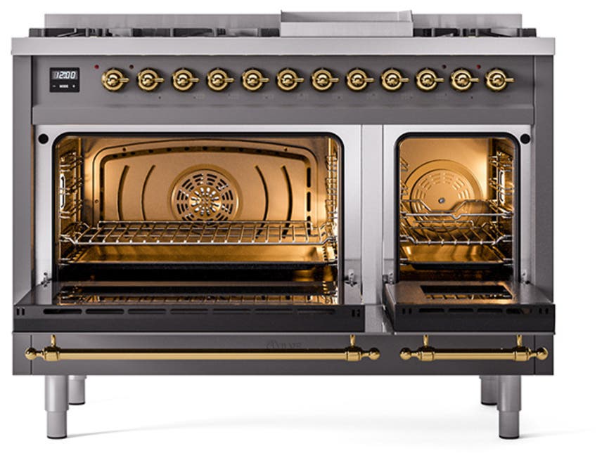 Ilve UN48FQNMPMGG Graphite Matte With Brass Knobs, Natural Gas