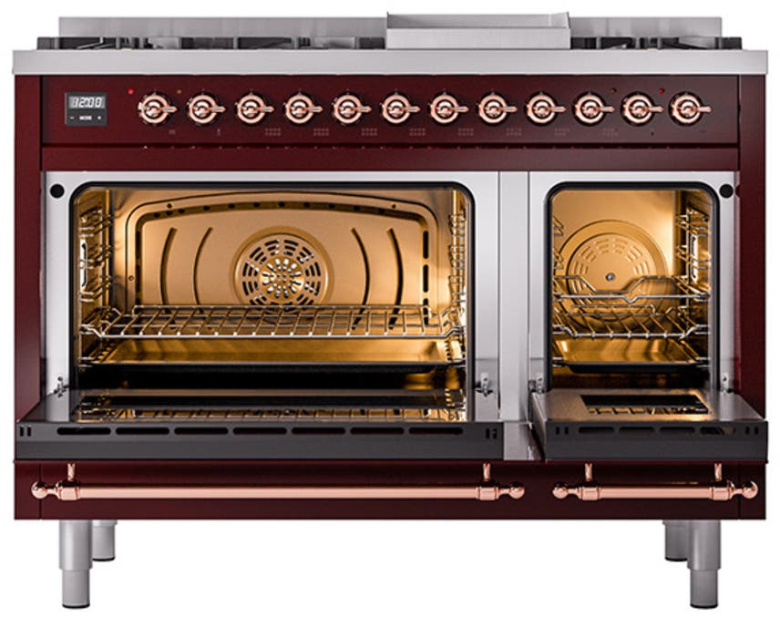 Ilve UN48FQNMPBUP Burgundy With Copper Knobs, Natural Gas
