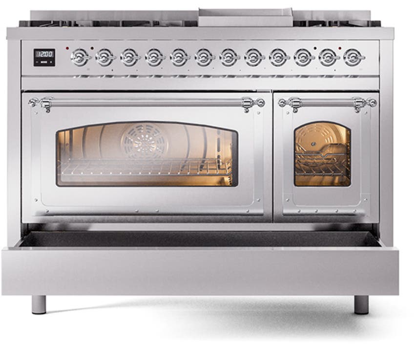 Ilve UN48FNMPSSCLP Stainless Steel With Chrome Knobs, Liquid Propane