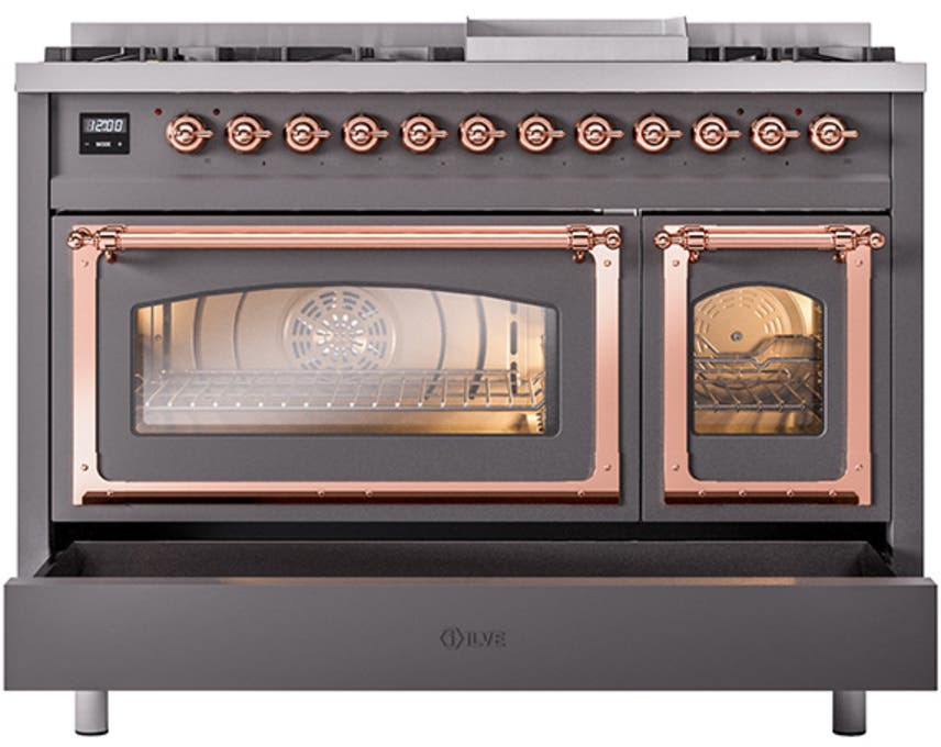 Ilve UN48FNMPMGP Graphite Matte With Copper Knobs, Natural Gas