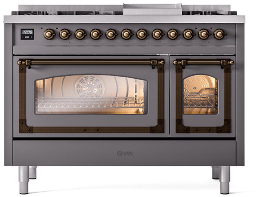 Ilve UN48FNMPMGB Graphite Matte With Bronze Knobs, Natural Gas