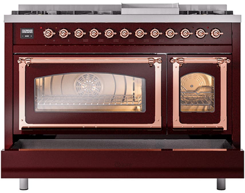 Ilve UN48FNMPBUP Burgundy With Copper Knobs, Natural Gas