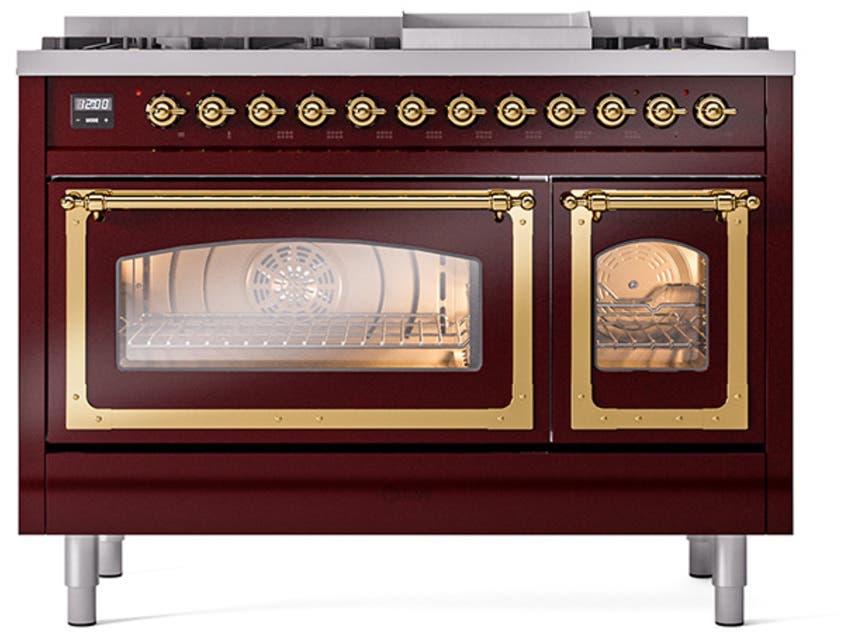 Ilve UN48FNMPBUGLP Burgundy With Brass Knobs, Liquid Propane