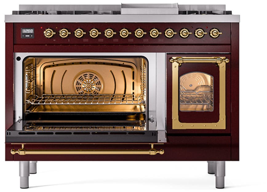 Ilve UN48FNMPBUGLP Burgundy With Brass Knobs, Liquid Propane
