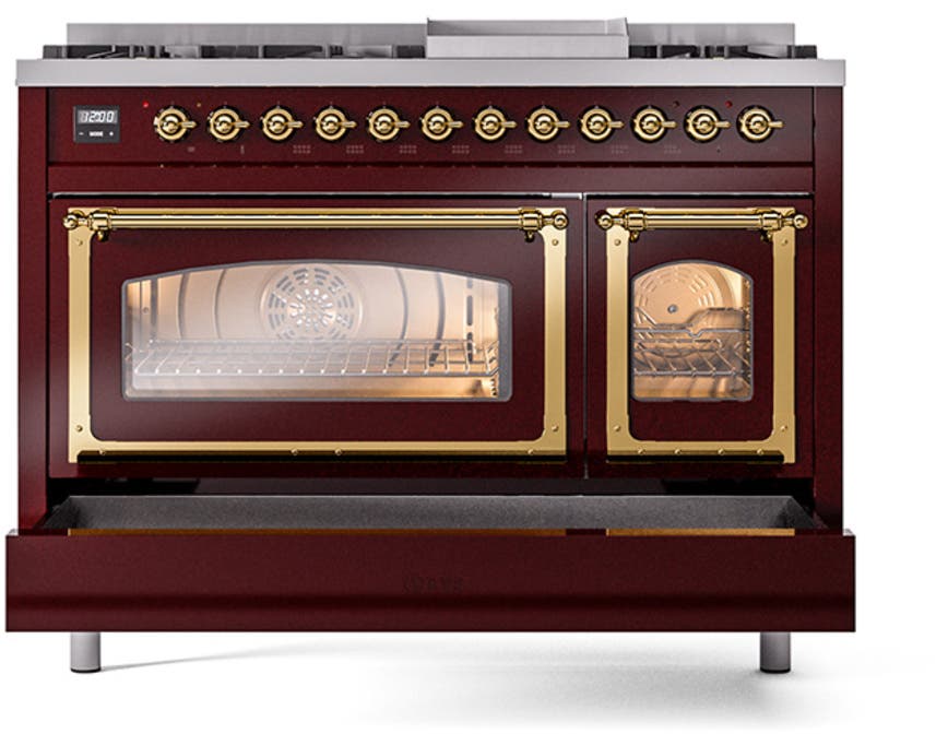 Ilve UN48FNMPBUG Burgundy With Brass Knobs, Natural Gas