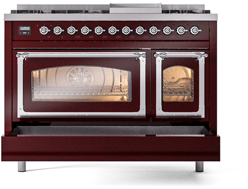 Ilve UN48FNMPBUCLP Burgundy With Chrome Knobs, Liquid Propane