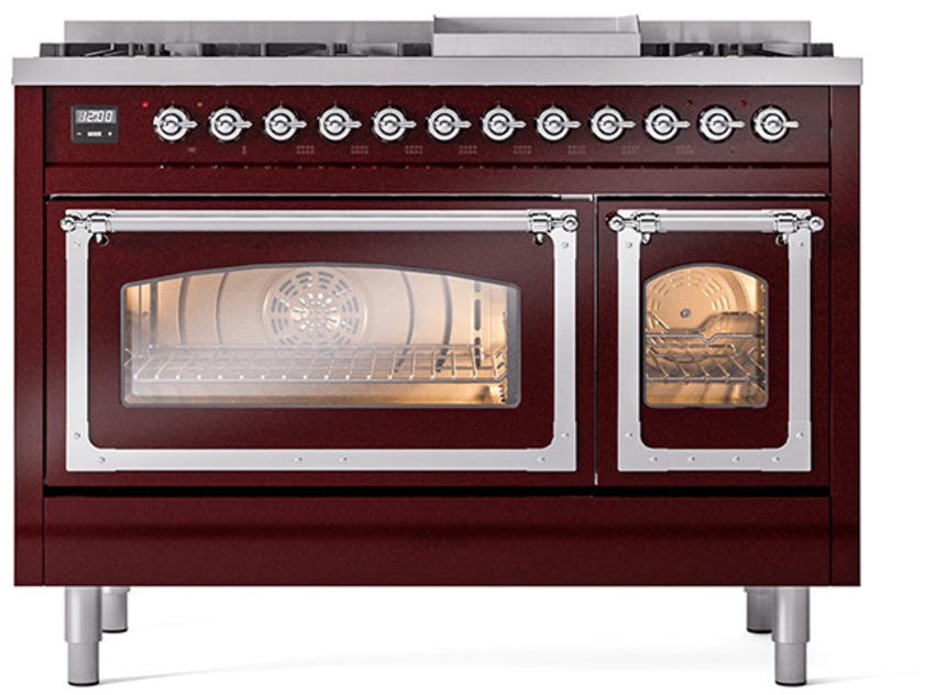 Ilve UN48FNMPBUC Burgundy With Chrome Knobs, Natural Gas