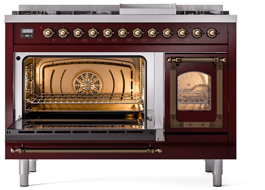 Ilve UN48FNMPBUB Burgundy With Bronze Knobs, Natural Gas