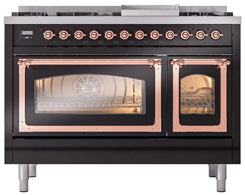 Ilve UN48FNMPBKPLP Glossy Black With Copper Knobs, Liquid Propane