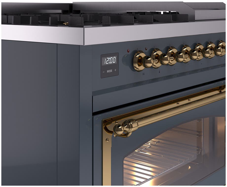 Ilve UN48FNMPBGGLP Blue Grey With Brass Knobs, Liquid Propane