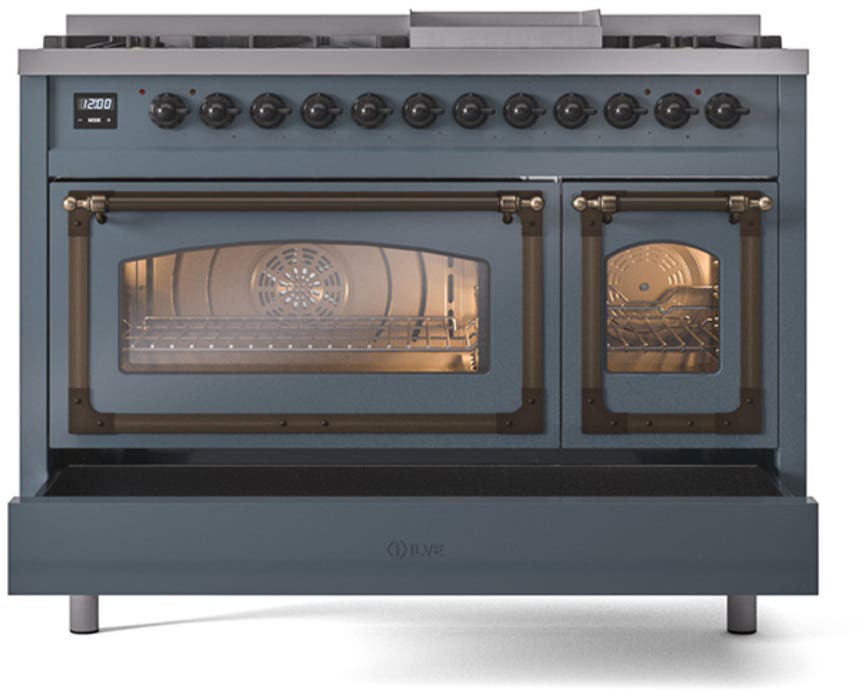 Ilve UN48FNMPBGBLP Blue Grey With Bronze Knobs, Liquid Propane