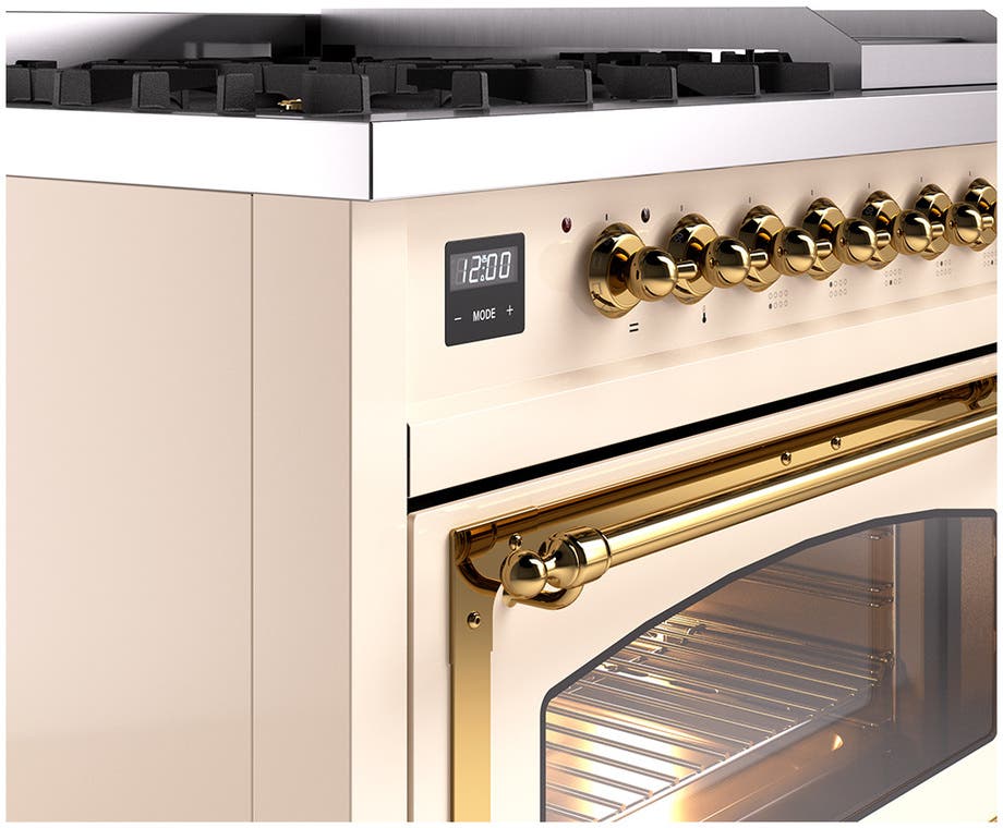 Ilve UN48FNMPAWGLP Antique White With Brass Knobs, Liquid Propane