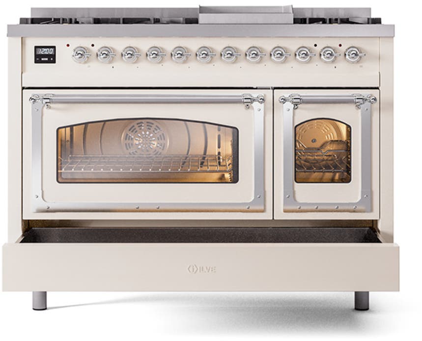 Ilve UN48FNMPAWC Antique White With Chrome Knobs, Natural Gas