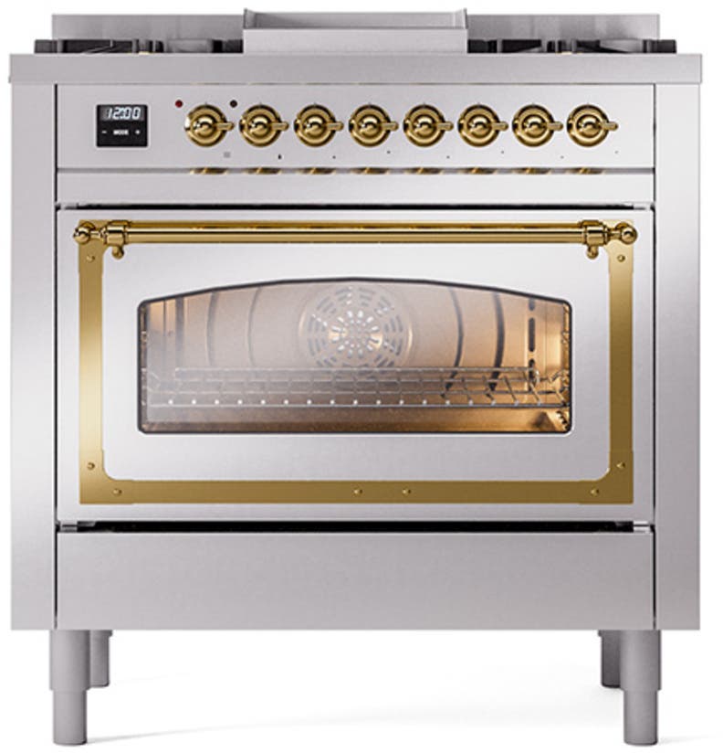Ilve UN36FNMPSSGLP Stainless Steel With Brass Knobs, Liquid Propane