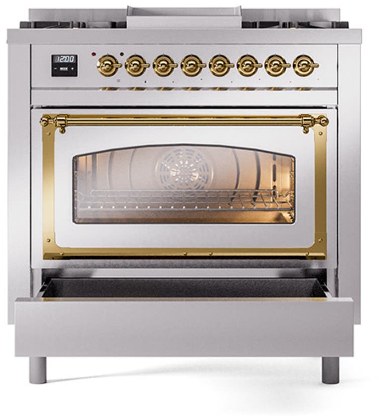 Ilve UN36FNMPSSG Stainless Steel With Brass Knobs, Natural Gas