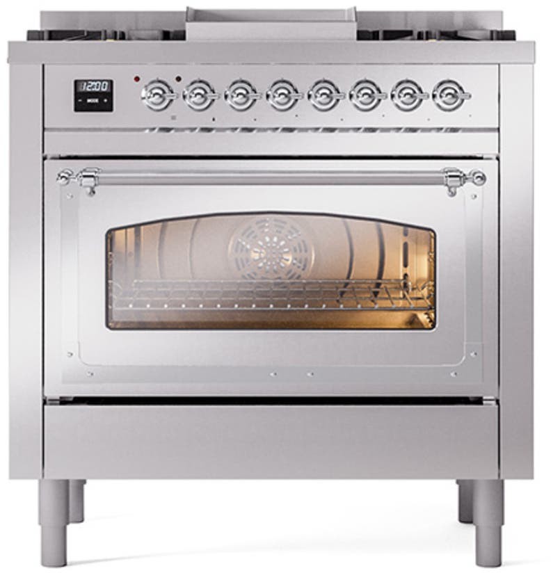 Ilve UN36FNMPSSCLP Stainless Steel With Chrome Knobs, Liquid Propane