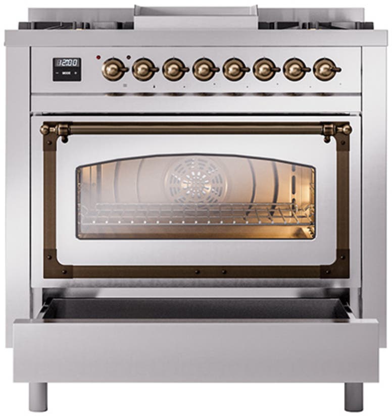 Ilve UN36FNMPSSB Stainless Steel With Bronze Knobs, Natural Gas