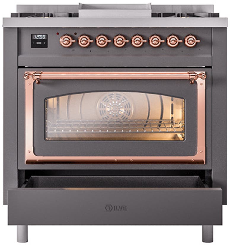 Ilve UN36FNMPMGP Graphite Matte With Copper Knobs, Natural Gas