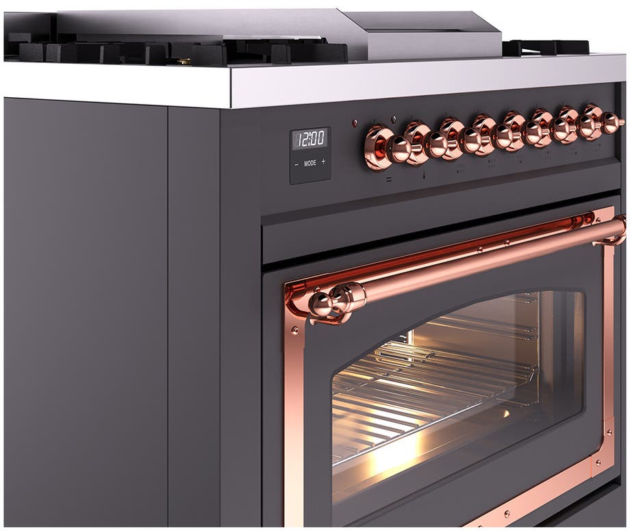 Ilve UN36FNMPMGP Graphite Matte With Copper Knobs, Natural Gas