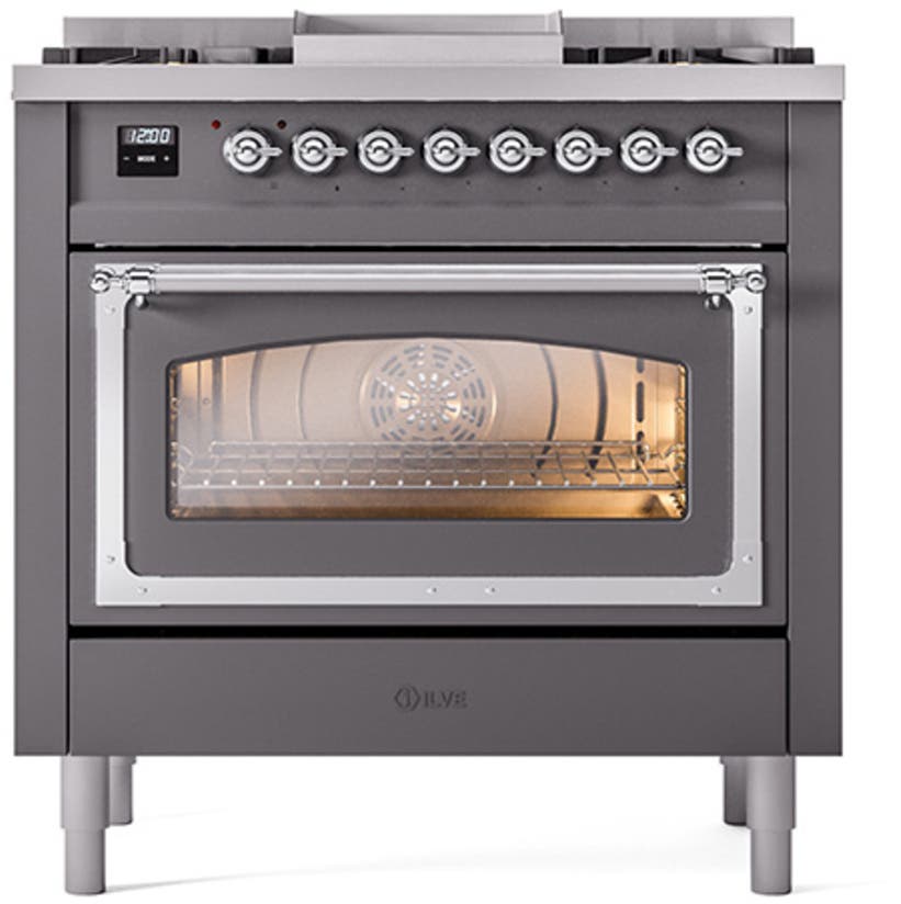 Ilve UN36FNMPMGC Graphite Matte With Chrome Knobs, Natural Gas