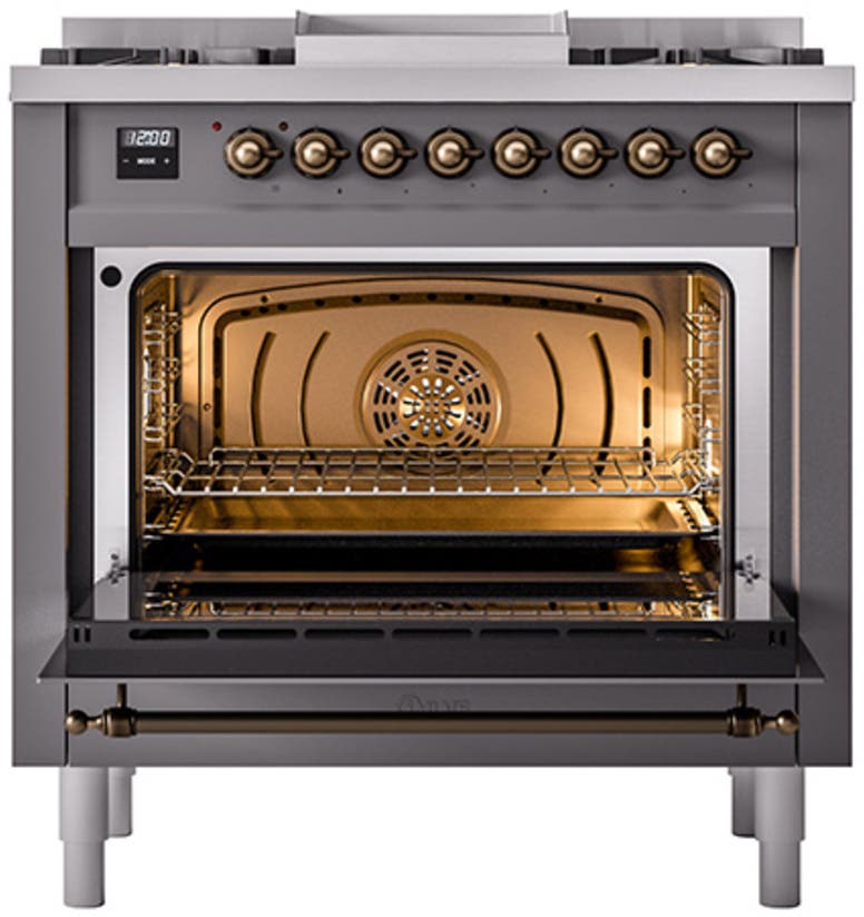 Ilve UN36FNMPMGBLP Graphite Matte With Bronze Knobs, Liquid Propane