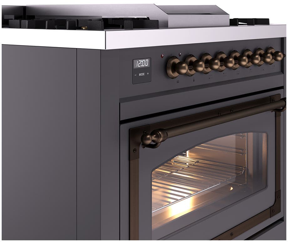 Ilve UN36FNMPMGBLP Graphite Matte With Bronze Knobs, Liquid Propane
