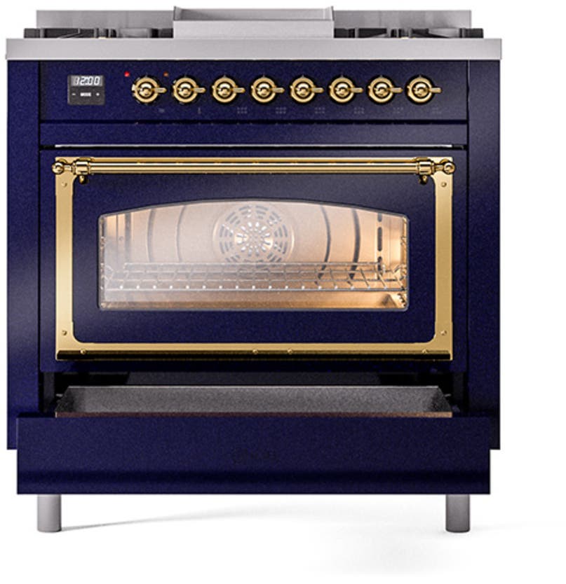 Ilve UN36FNMPMBGLP Midnight Blue With Brass Knobs, Liquid Propane