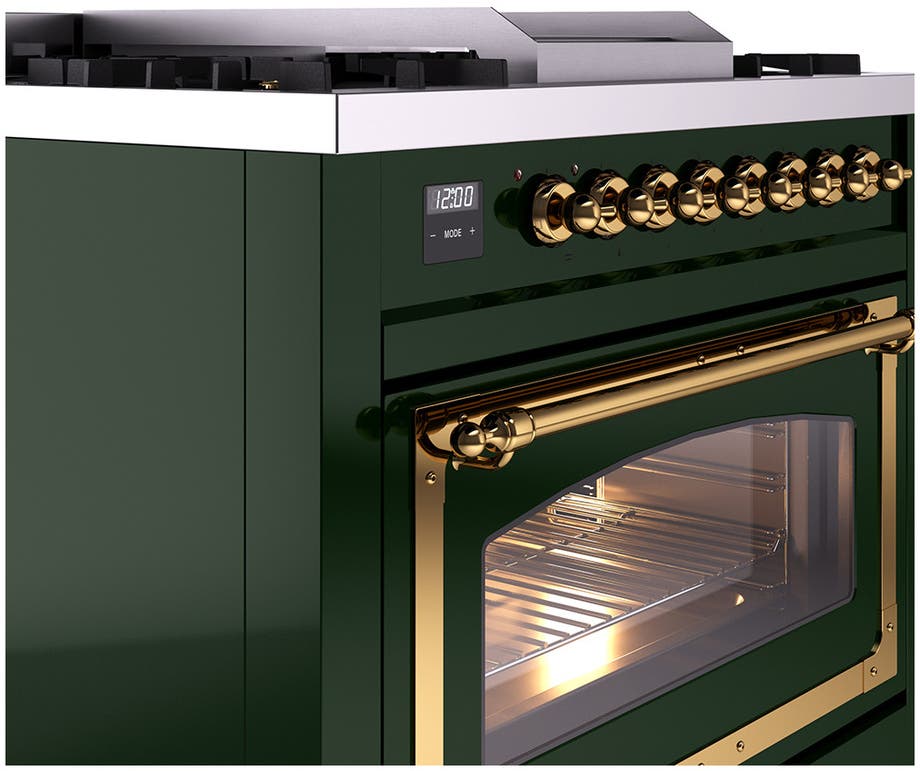 Ilve UN36FNMPEGGLP Emerald Green With Brass Knobs, Liquid Propane