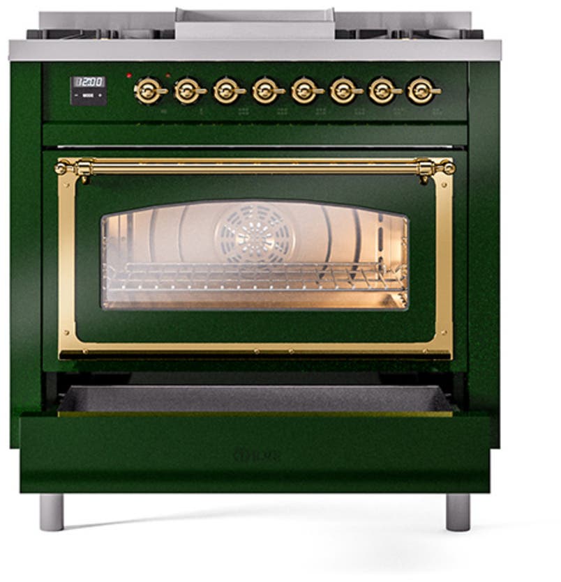 Ilve UN36FNMPEGG Emerald Green With Brass Knobs, Natural Gas