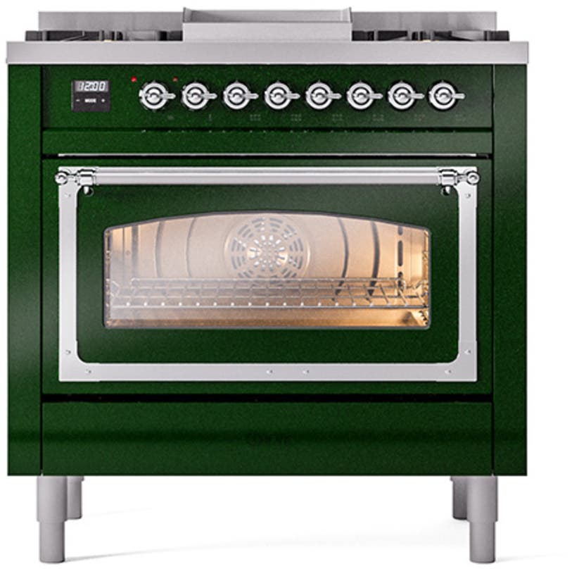 Ilve UN36FNMPEGC Emerald Green With Chrome Knobs, Natural Gas