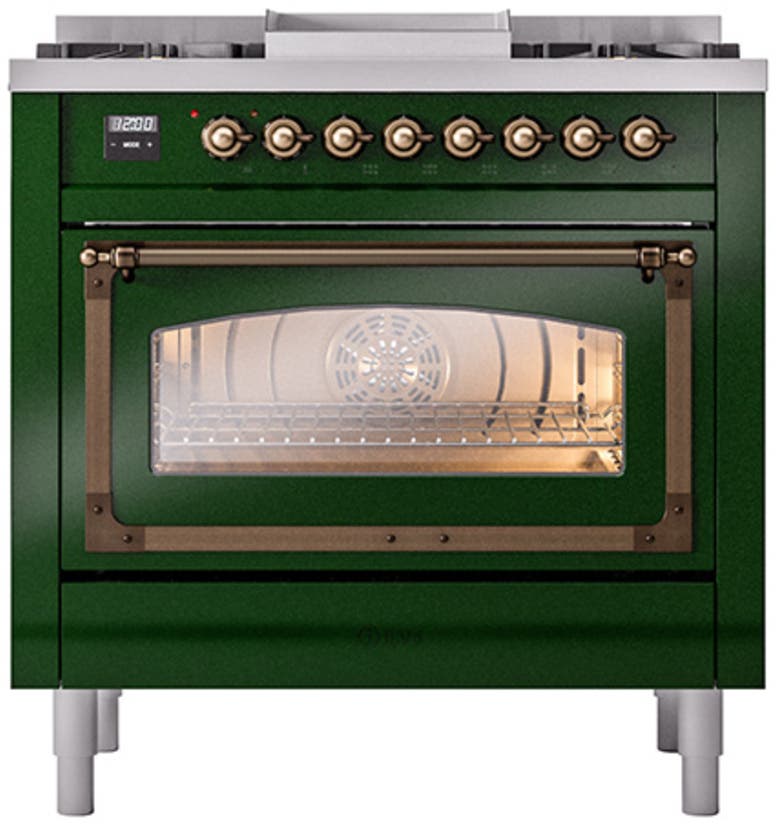 Ilve UN36FNMPEGBLP Emerald Green With Bronze Knobs, Liquid Propane