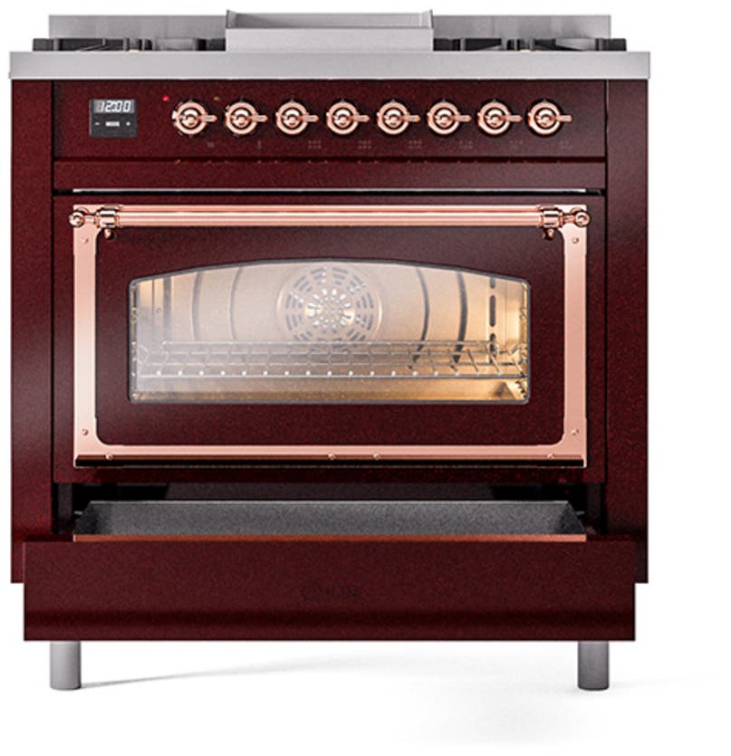 Ilve UN36FNMPBUPLP Burgundy With Copper Knobs, Liquid Propane