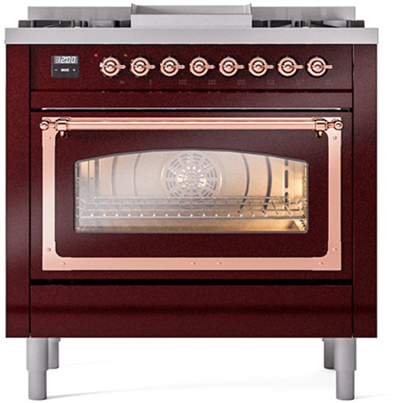 Ilve UN36FNMPBUP Burgundy With Copper Knobs, Natural Gas
