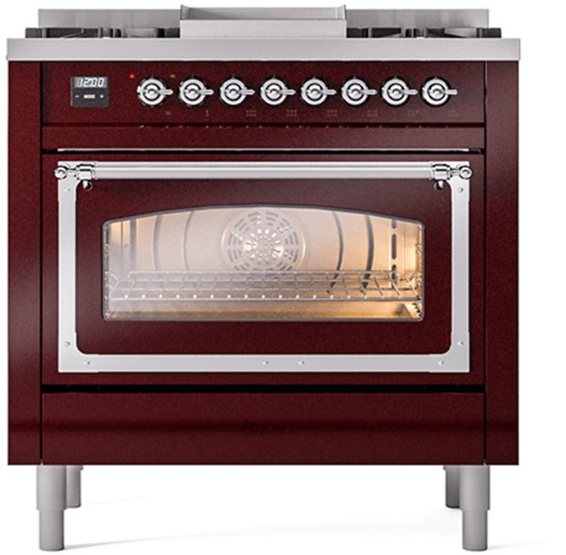 Ilve UN36FNMPBUC Burgundy With Chrome Knobs, Natural Gas