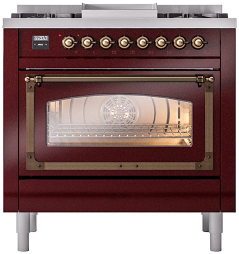 Ilve UN36FNMPBUBLP Burgundy With Bronze Knobs, Liquid Propane