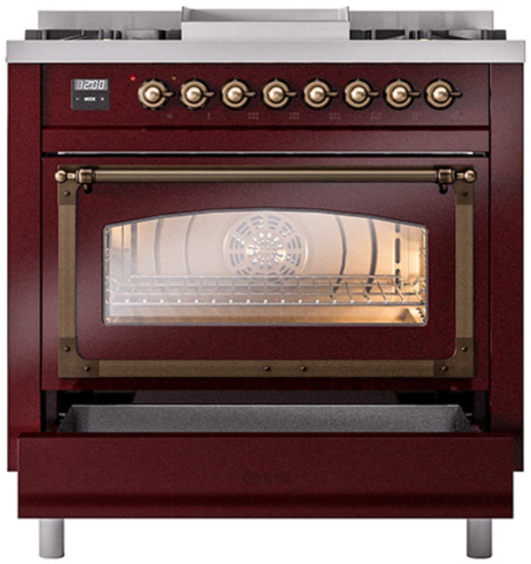 Ilve UN36FNMPBUB Burgundy With Bronze Knobs, Natural Gas