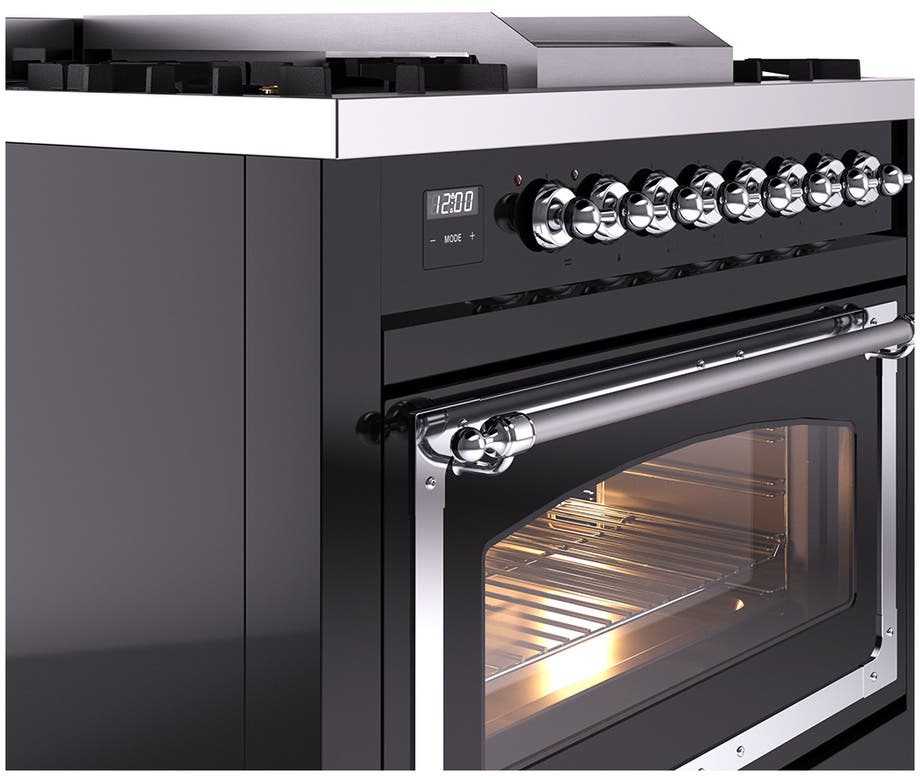Ilve UN36FNMPBKC Glossy Black With Chrome Knobs, Natural Gas