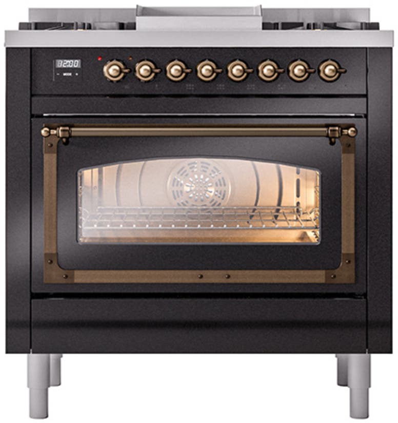 Ilve UN36FNMPBKBLP Glossy Black With Bronze Knobs, Liquid Propane