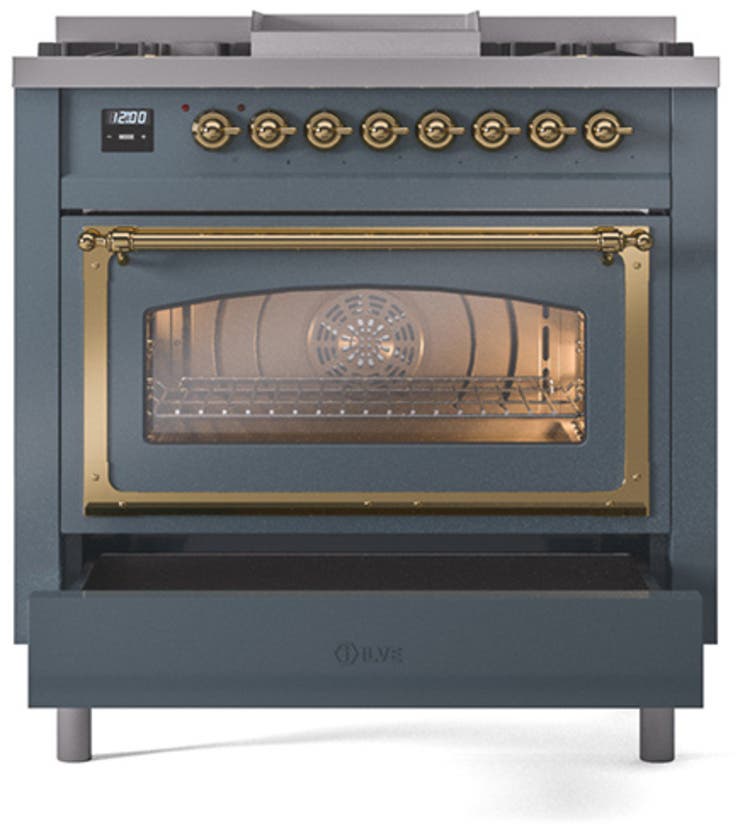 Ilve UN36FNMPBGG Blue Grey With Brass Knobs, Natural Gas