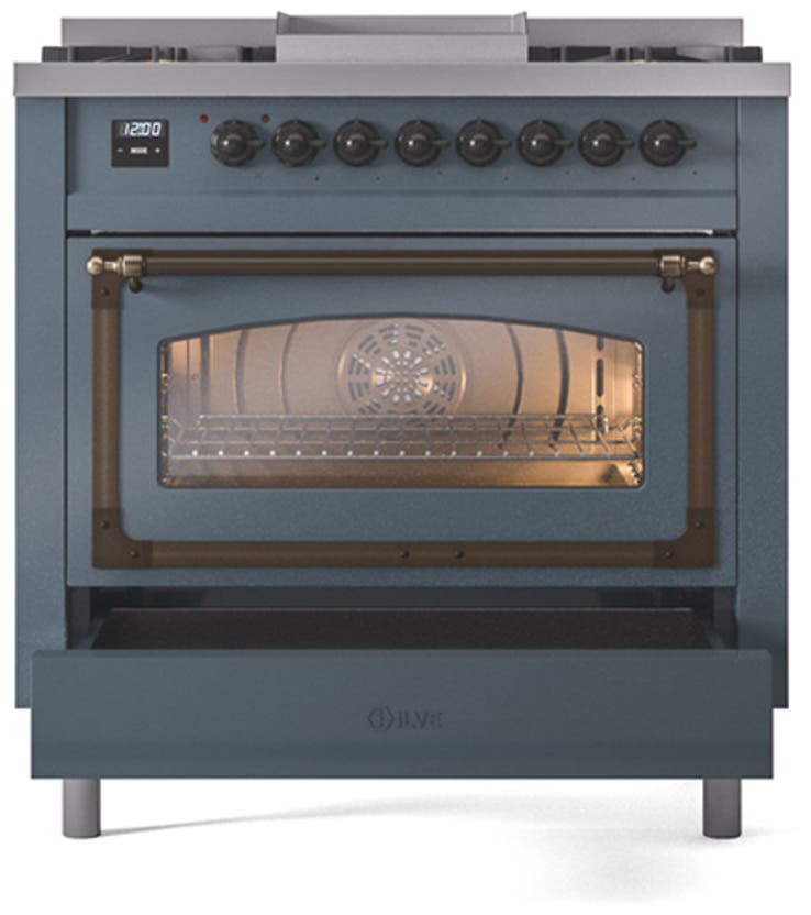 Ilve UN36FNMPBGB Blue Grey With Bronze Knobs, Natural Gas
