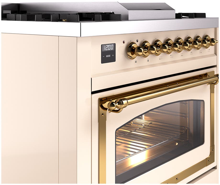 Ilve UN36FNMPAWG Antique White With Brass Knobs, Natural Gas