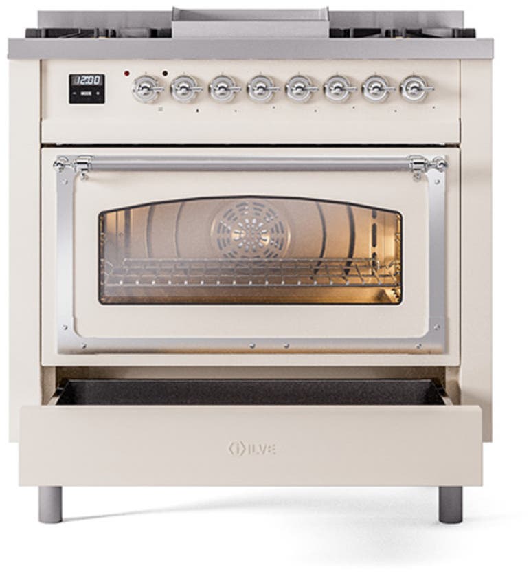 Ilve UN36FNMPAWC Antique White With Chrome Knobs, Natural Gas