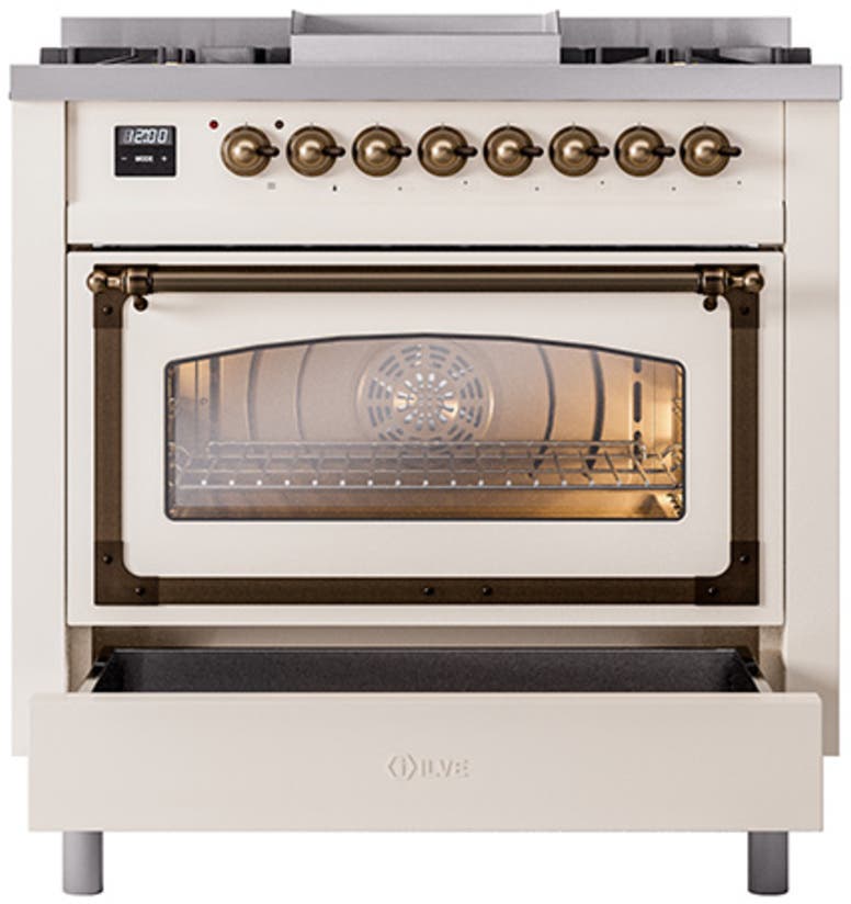 Ilve UN36FNMPAWB Antique White With Bronze Knobs, Natural Gas
