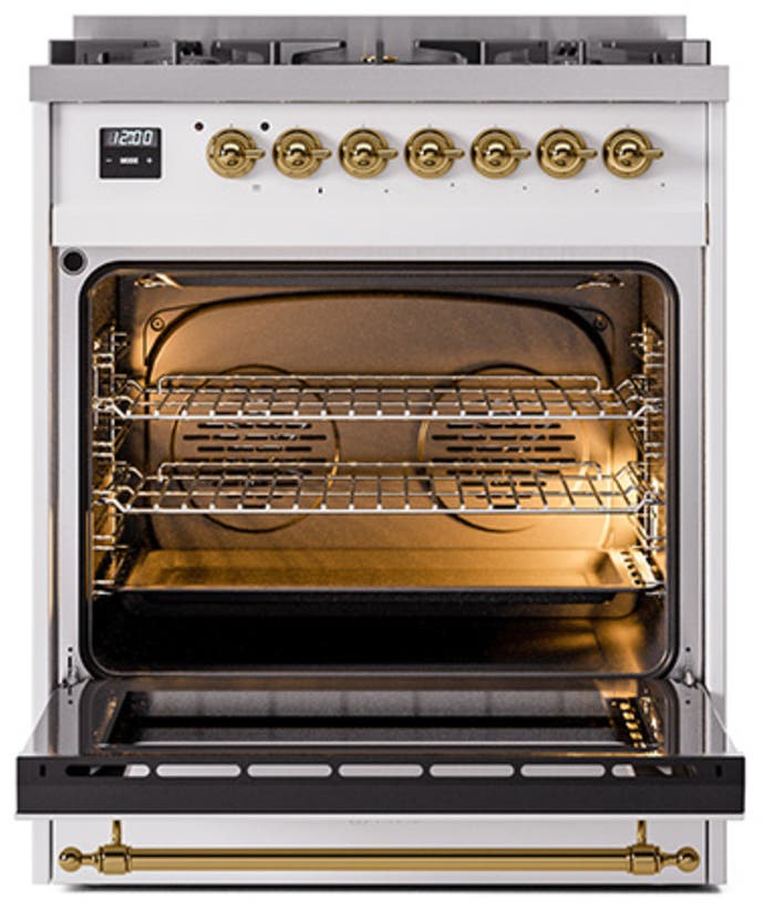 Ilve UN30QNMPWHG White With Brass Knobs, Natural Gas