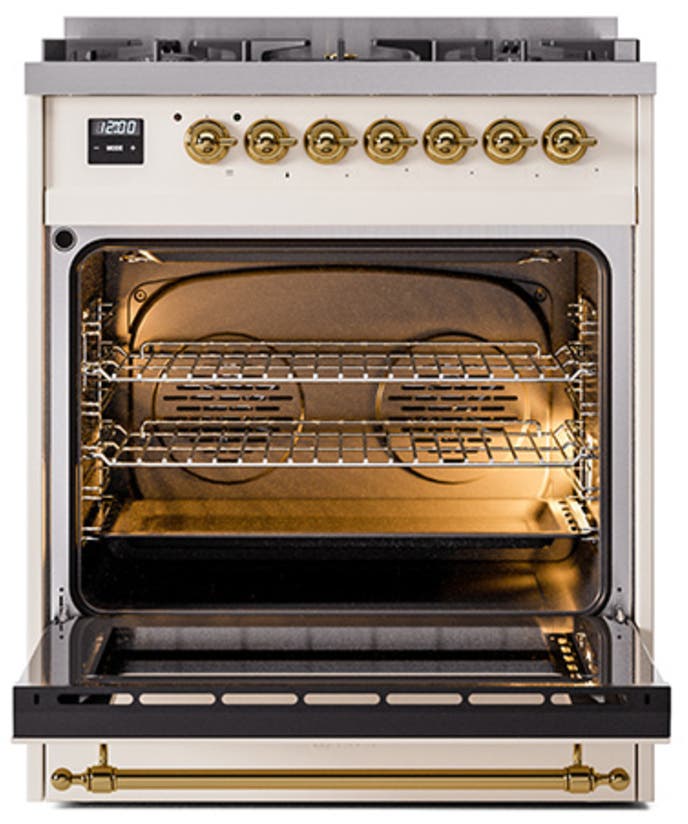 Ilve UN30QNMPAWG Antique White With Brass Knobs, Natural Gas