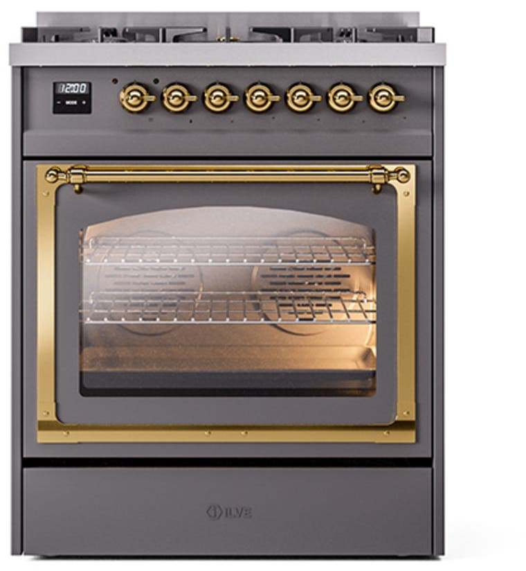 Ilve UN30NMPMGGLP Graphite Matte With Brass Knobs, Liquid Propane
