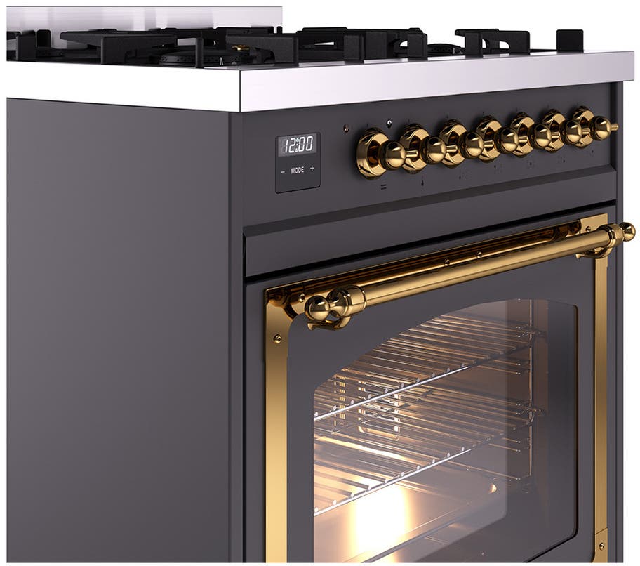 Ilve UN30NMPMGGLP Graphite Matte With Brass Knobs, Liquid Propane