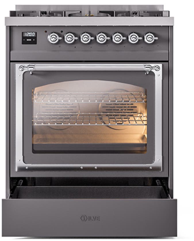 Ilve UN30NMPMGCLP Graphite Matte With Chrome Knobs, Liquid Propane