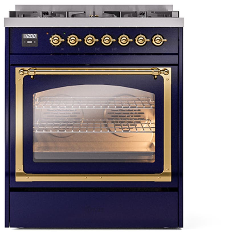 Ilve UN30NMPMBGLP Midnight Blue With Brass Knobs, Liquid Propane